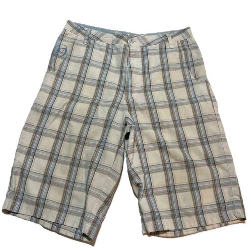 Kirra Men's Plaid Board Bermuda golf Sorts size 34 Blue Tan Cream